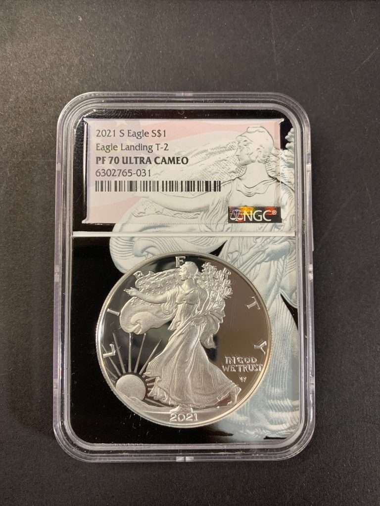 2021-S American Silver Eagle Type 2 Eagle Landing NGC PF70 Ultra Cameo proof coin certified by NGC