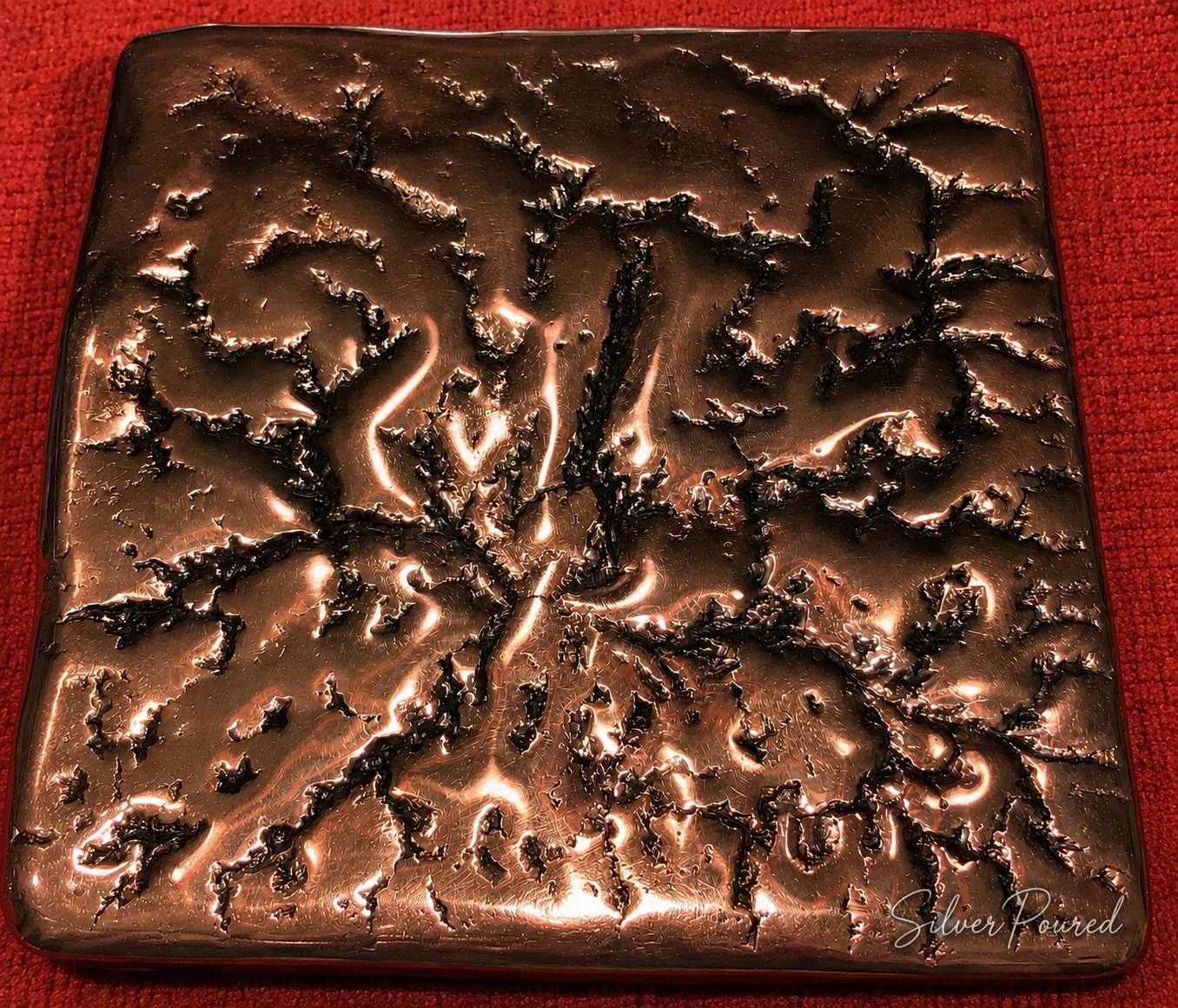 5.2 lb .999 hand poured copper bar with natural heart-shaped impression
