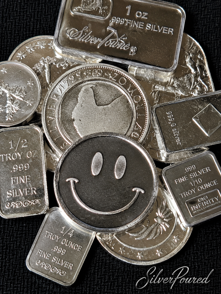 Silver coin values compared with fractional .999 silver bars and rounds using live silver prices