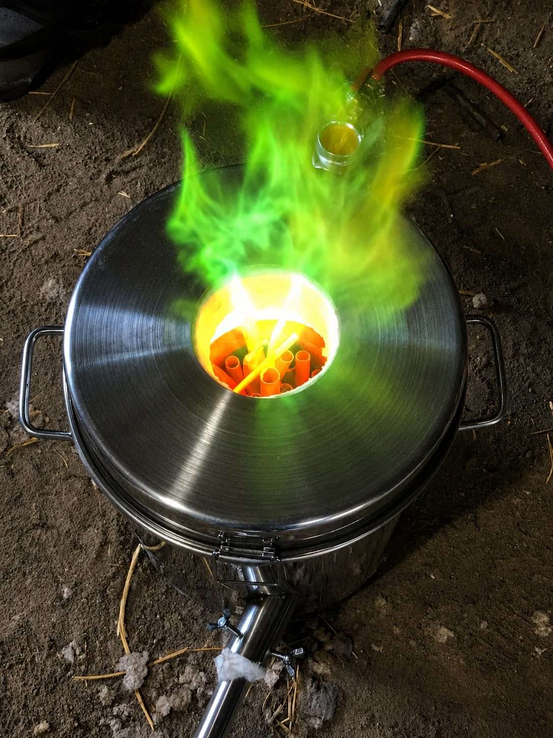 Hand poured copper melting inside high temperature furnace