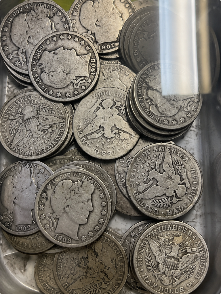 Barber half dollars 90 percent silver coins in junk silver collection