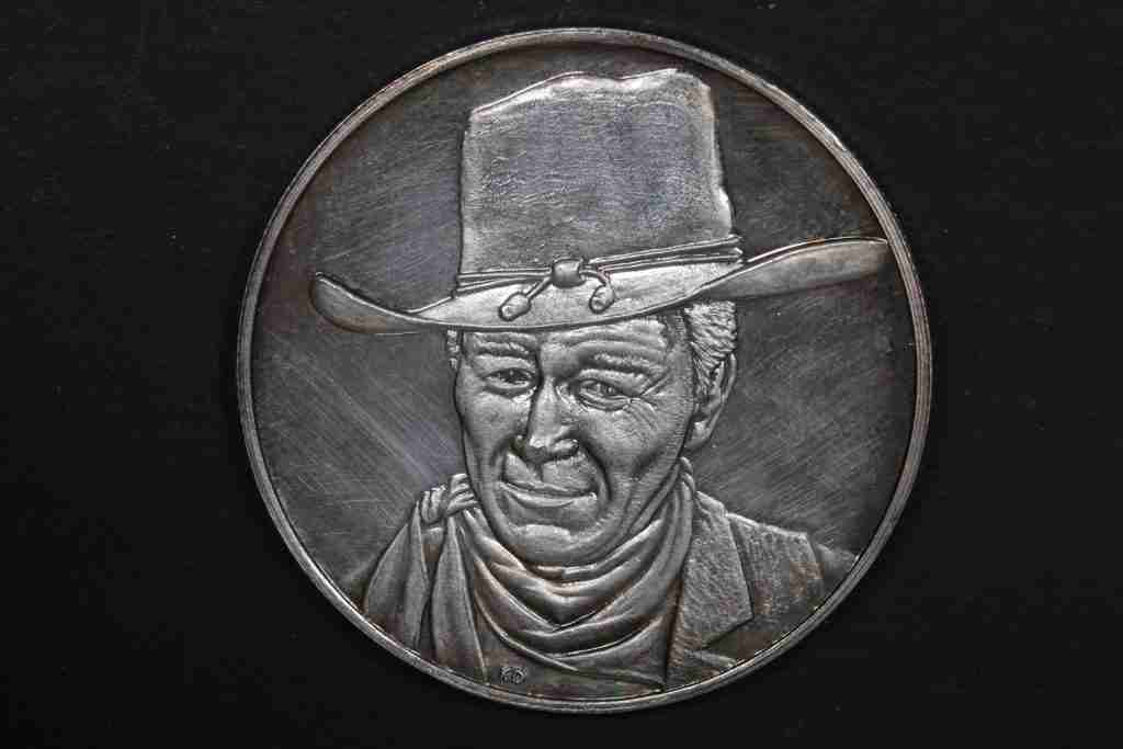 John Wayne one troy ounce .999 fine silver round obverse