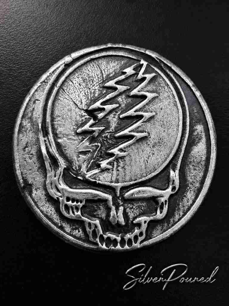 MK Bars .999 fine silver hand-poured Grateful Dead Skull round reverse.