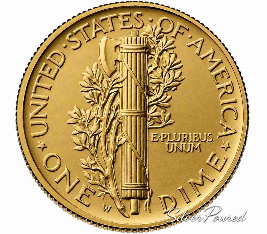 1916 Mercury Dime gold proof coin reverse