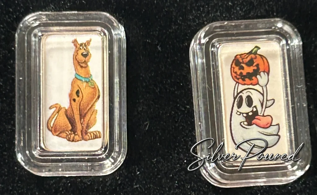 Colorized Scooby-Doo and Halloween ghost fractional silver bars